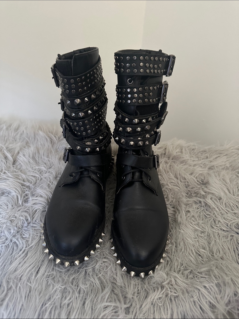 Black Studded Buckle Combat Boots